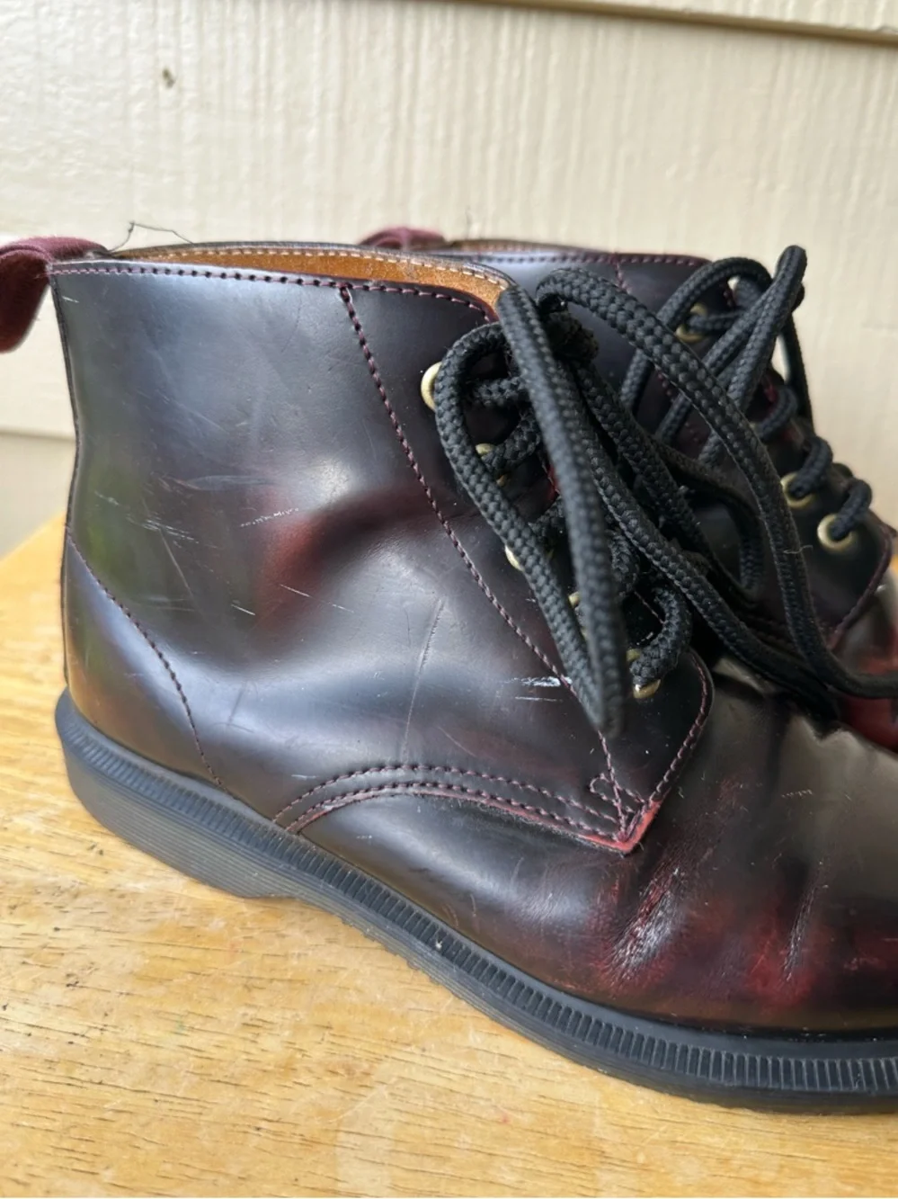 Dr Martens Emmeline Smooth Leather Lace Up Boots Pointed Toe Black Wine - Picture 3 of 10